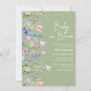 Convites Chá de Bebê Sage Green Spring Baby in Bloom