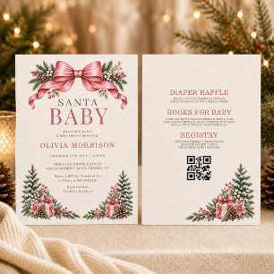 Convites Chá de Bebê Santa Baby com Laço Rosa