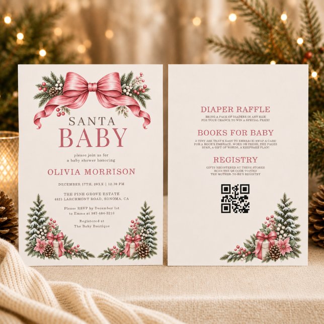 Convites Chá de Bebê Santa Baby com Laço Rosa (Criador carregado)