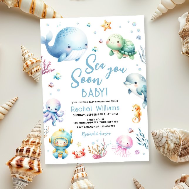 Convites Chá de Bebê Sea You Soon (Criador carregado)