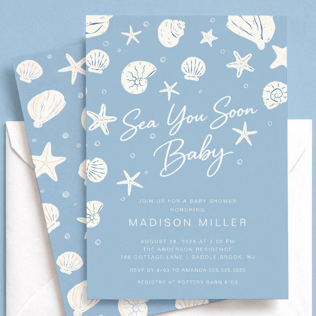 Convites Chá de Bebê Sea You Soon Azul Costeiro (Criador carregado)
