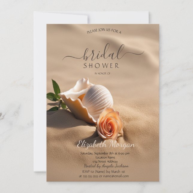 Convites Chá de Bebê Seashell Rose Sand Noiva (Frente)