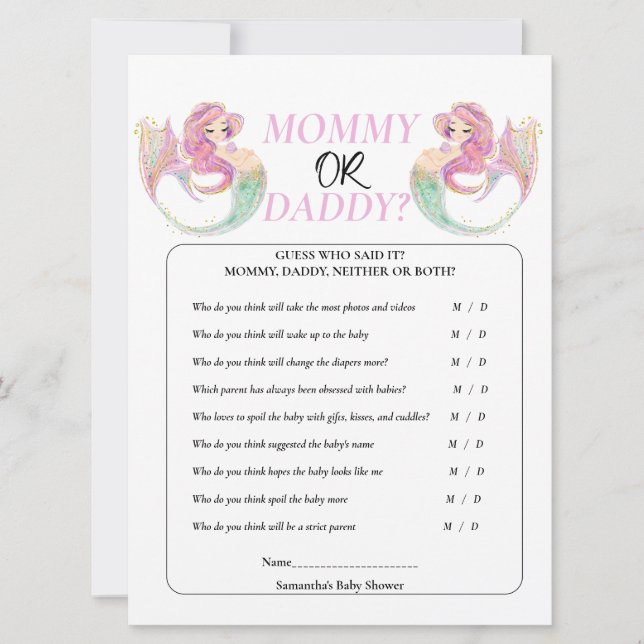 Convites Chá de Bebê Sereia Debaixo do mar. Menina (Frente)