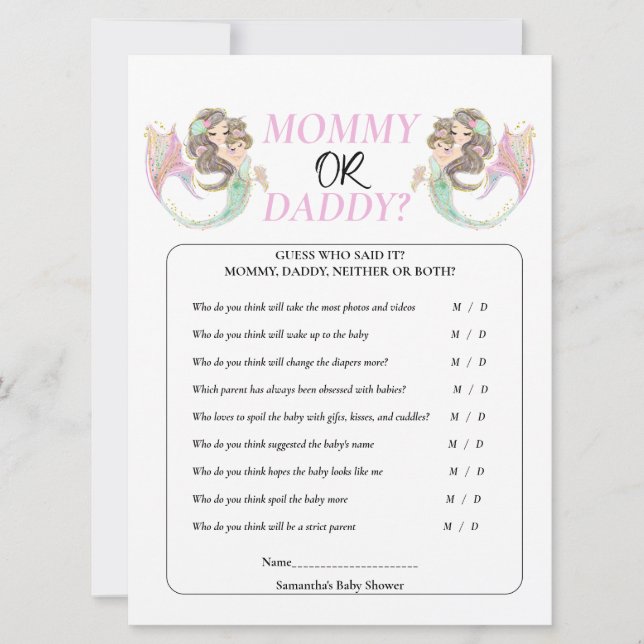 Convites Chá de Bebê Sereia Marrom Sob o mar. (Frente)