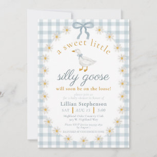Convites Chá de Bebê Silly Goose Laço Azul Gingham