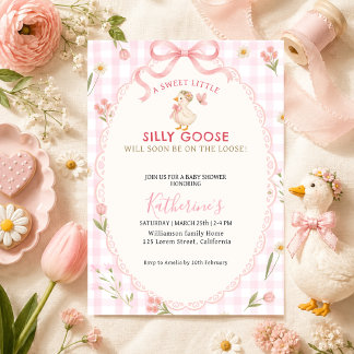 Convites Chá de bebê Silly Goose Pink gingham Girl