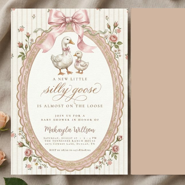 Convites Chá de Bebê Silly Goose Rosa Vintage  (Criador carregado)