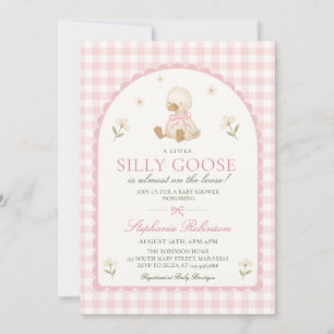 Convites Chá de Bebê Silly Goose Rosa Xadrez Arco Menina