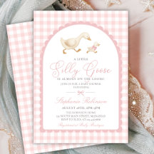 Chá de Bebê Silly Goose Rosa Xadrez Arco Menina