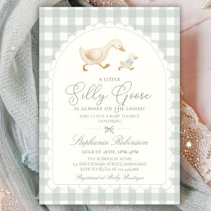 Convites Chá de Bebê Silly Goose Verde Sage Neutro Xadrez