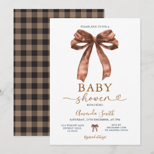 Convites Chá de Bebê Simples Coquete com Laço Marrom Elegan