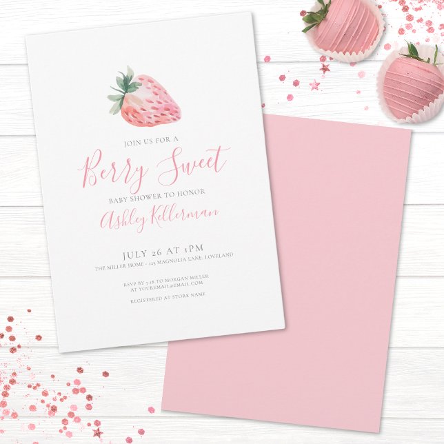 Convites Chá de Bebê Simples Doce de Frutas Vermelhas (Berry Sweet Baby Girl Shower Invitation)
