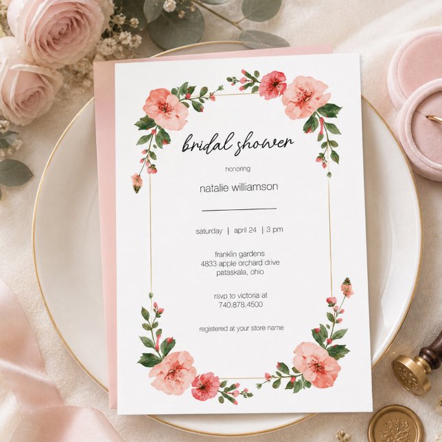 Convites Chá de Bebê Simples Rosa Floral (Criador carregado)