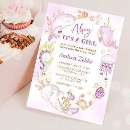 Convites Chá de Bebê Sob o Mar Azul Ahó É uma Menina