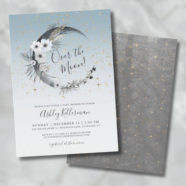 Convites Chá de Bebê Sobre a Lua (Over The Moon Baby Shower Invitation )