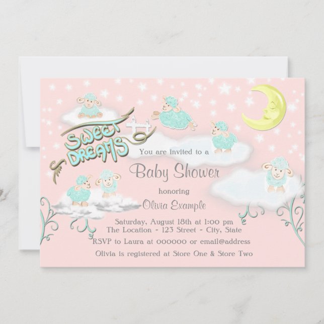 Convites Chá de Bebê Sonhos Doces Meninas (Frente)