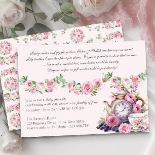 Convites Chá de Bebê Sprinkle Vintage Festa do Chá Rosas Ro