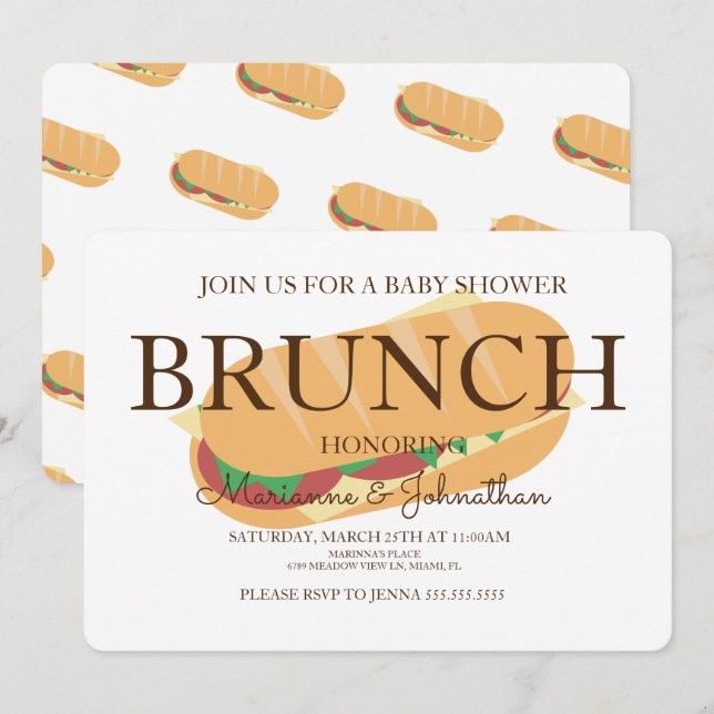 Convites Chá de Bebê Sub Sanduíche Brunch (Frente/Verso)