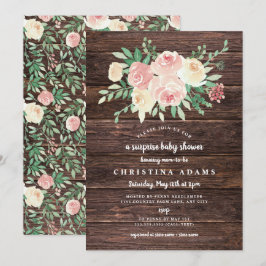 Convites Chá de bebê surpresa Floral Blush Madeira Rústica