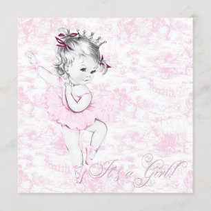 Convites Chá de Bebê Sweet Ballerina Rosa Toile