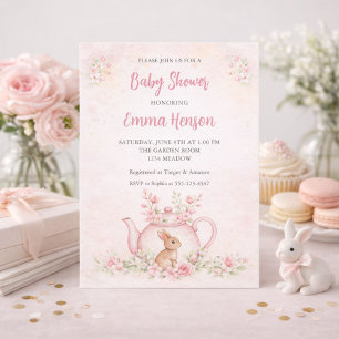 Convites Chá de Bebê Sweet Bunny & Floral Teapot 