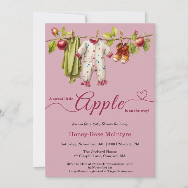 Convites Chá de Bebê Sweet Little Apple | Chá de Bebê Rústi (Frente)
