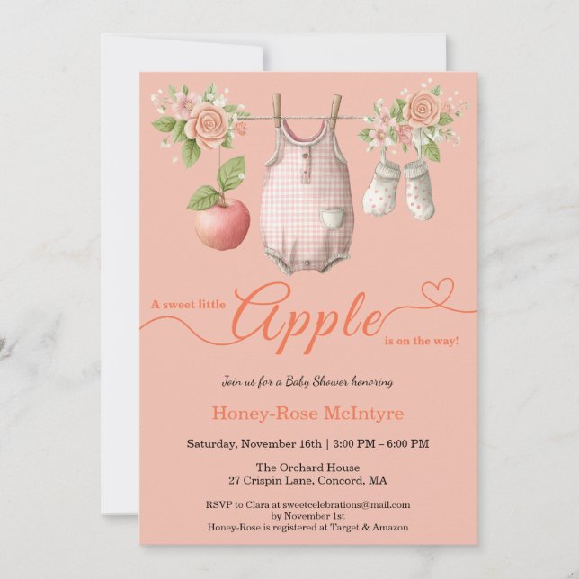 Convites Chá de Bebê Sweet Little Apple | Chá de Bebê Rústi (Frente)