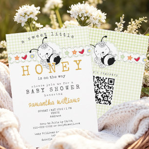 Convites Chá de Bebê Sweet Little Honey Gingham Bee Babee