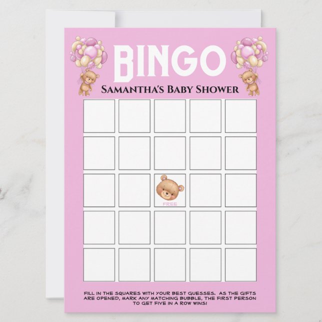 Convites Chá de Bebê Teddy Boy Cor-de-Rosa Espumante Bingo  (Frente)