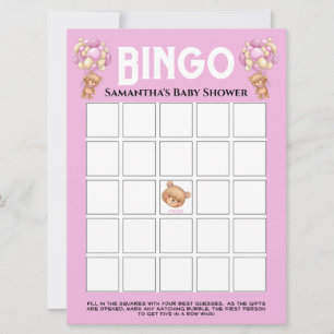 Convites Chá de Bebê Teddy Boy Cor-de-Rosa Espumante Bingo 