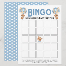 Convites Chá de Bebê Teddy Boy Jogo de Bingo Azul Espumante