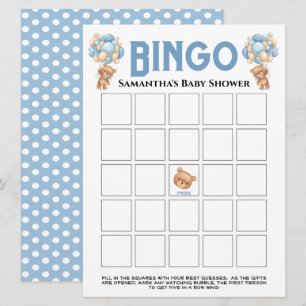 Convites Chá de Bebê Teddy Boy Jogo de Bingo Azul Espumante