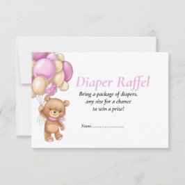 Convites Chá de Bebê Teddy Poker dots fralda rosa Raffel