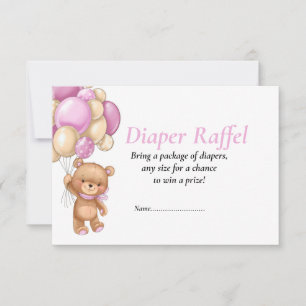 Convites Chá de Bebê Teddy Poker dots fralda rosa Raffel