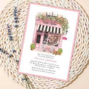 Convites Chá de Bebê Tema Café Parisiense Bonjour Bebe Rosa