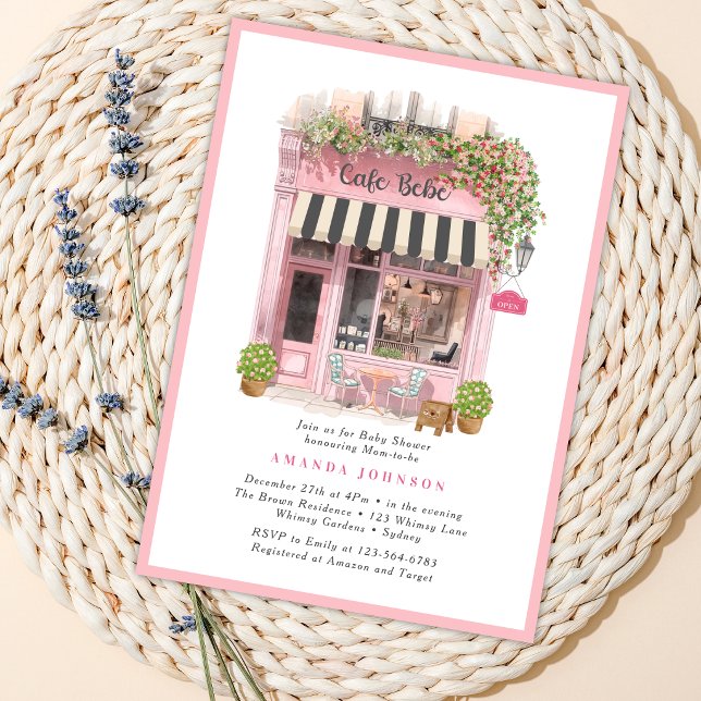 Convites Chá de Bebê Tema Café Parisiense Bonjour Bebe Rosa (Criador carregado)