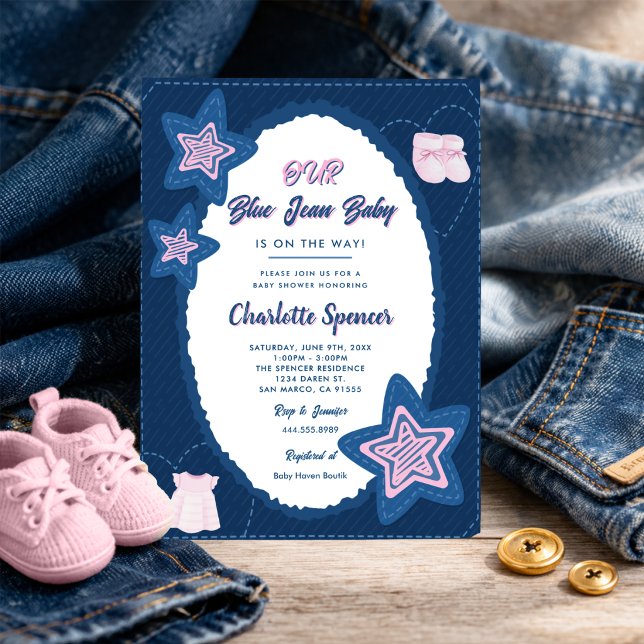 Convites Chá de Bebê Tema Denim Blue Jean (Criador carregado)