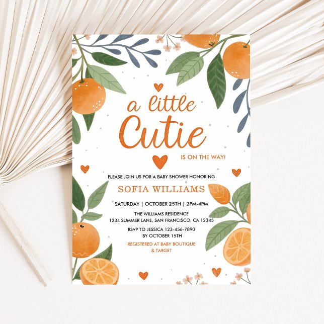 Convites Chá de Bebê Tema Laranja Cutezinha Citrus (A Little Cutie Baby Shower Invitation)