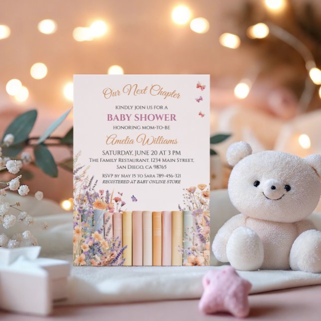 Convites Chá de Bebê Temático de Livro Floral Pastel (Criador carregado)