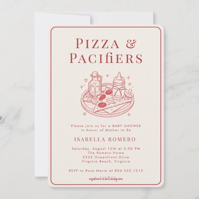 Convites Chá de Bebê Temático Italiano Pizza e Chupetas (Frente)