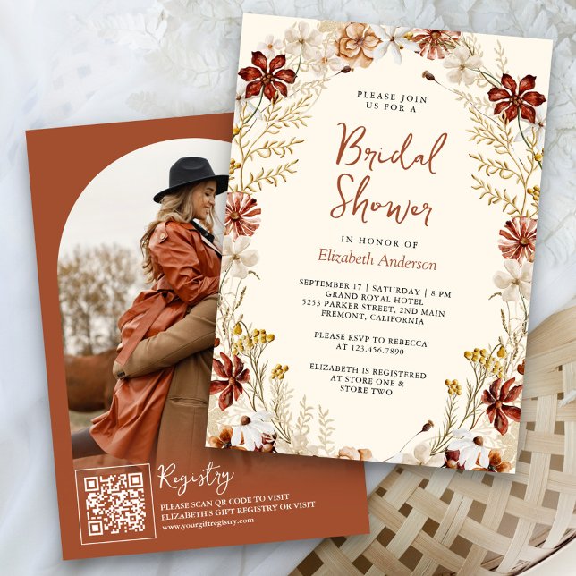 Convites Chá de Bebê Terracota Floral de Flores Silvestres  (Criador carregado)