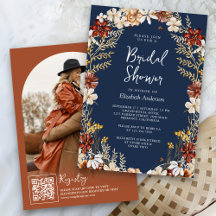 Chá de Bebê Terracota Floral Silvestre Azul Marinh