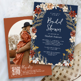 Convites Chá de Bebê Terracota Floral Silvestre Azul Marinh