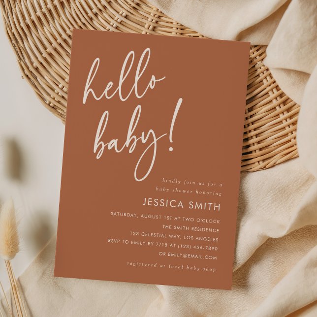 Convites Chá de Bebê Terracota Minimalista Boho Hello (Criador carregado)