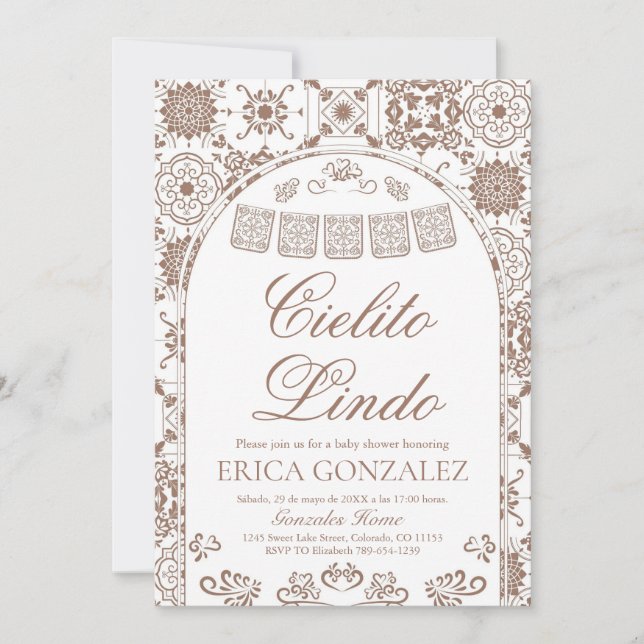 Convites Chá de Bebê Terracotta Cielito Lindo Papel Picado (Frente)