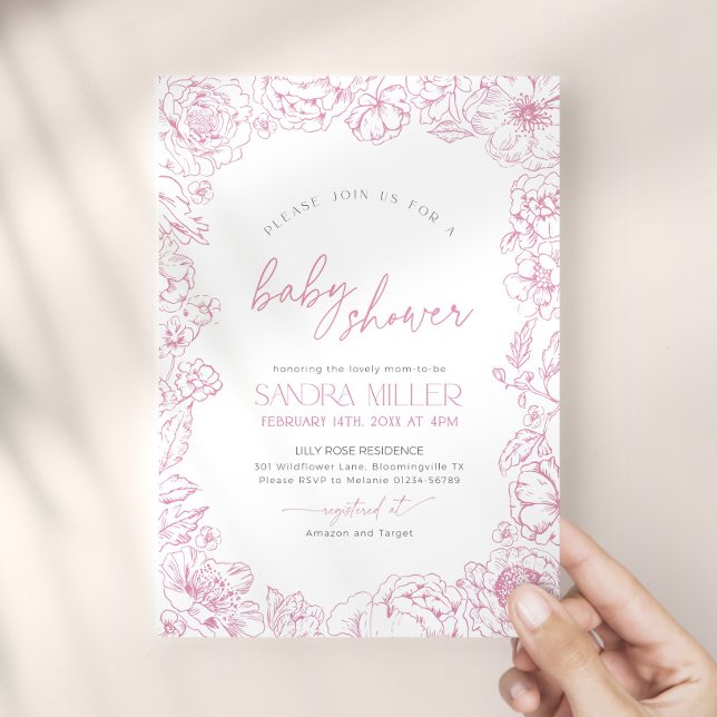 Convites Chá de Bebê Toile de Jouy Rosa (Criador carregado)