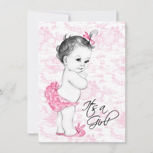 Convites Chá de Bebê Toile Rosa (Frente)