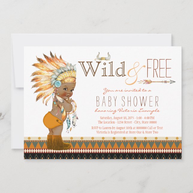 Convites Chá de Bebê Tribal Boho Meninos Afro-Americanos (Frente)