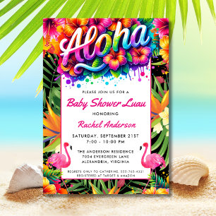 Convites Chá de Bebê Tropical Aloha Luau