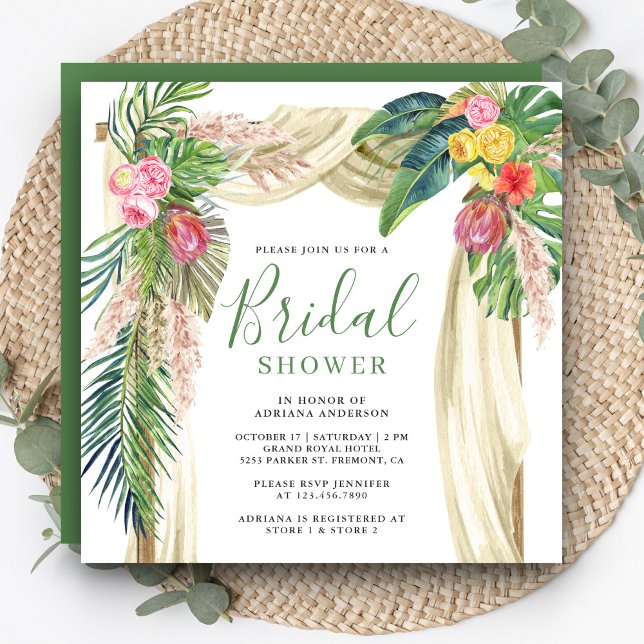 Convites Chá de Bebê Tropical Boho Pampas Arco de Praia (Criador carregado)